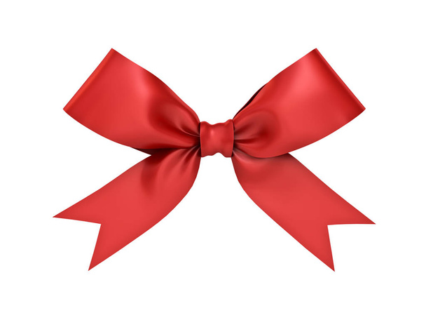 Red gift ribbon bow isolated on white background 3D render - Photo, Image