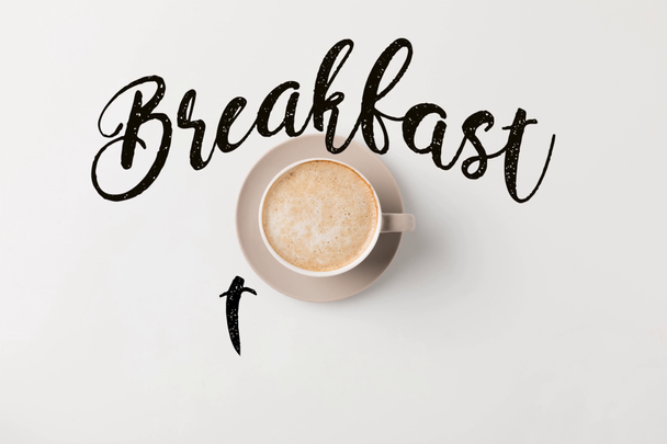 coffee cup with breakfast time lettering - Footage, Video