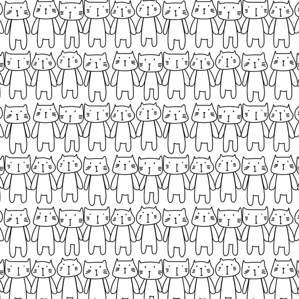 Hand drawn cats vector pattern, Doodle art. - Vektori, kuva