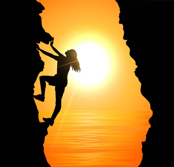 дівчина скелелазіння на горі
 - Вектор, зображення