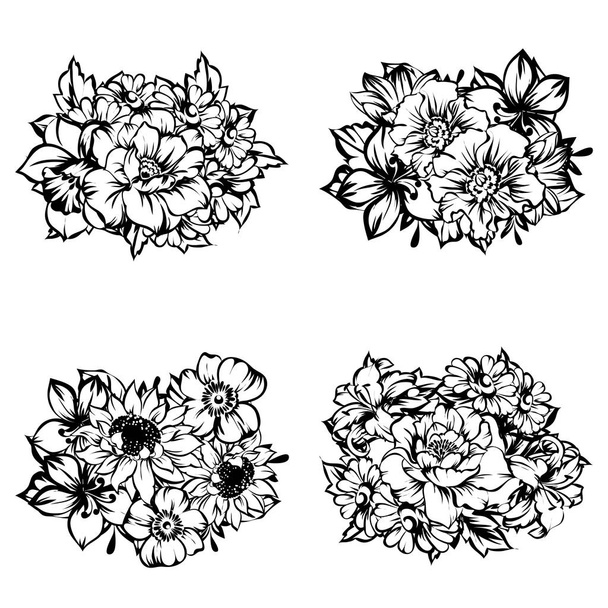 Set of four ornate flower bouquets isolated on white background - Διάνυσμα, εικόνα