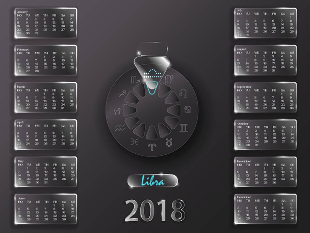 2018 kalendarza i znaki zodiaku. - Wektor, obraz
