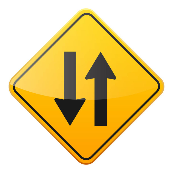 Road yellow sign on white background. Road traffic control.Lane usage. Stop and yield. Regulatory sign. Street. Curves and turns. - Vector, afbeelding