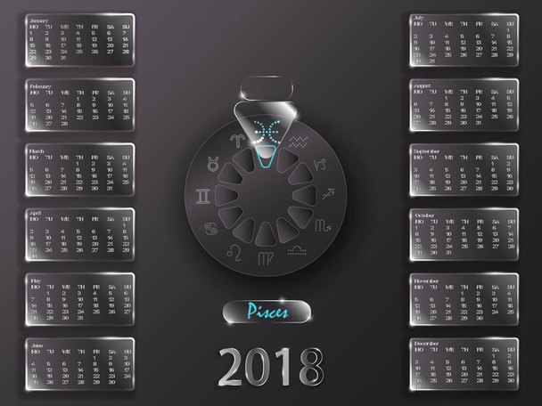 Kalenteri 2018 ja horoskoopin merkit
. - Vektori, kuva