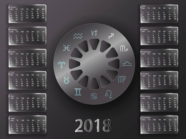 Calendário 2018 e sinais do zodíaco
. - Vetor, Imagem