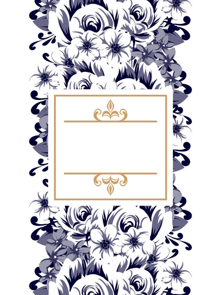 Vintage style ornate flower wedding card. Floral elements in contour - Vektör, Görsel