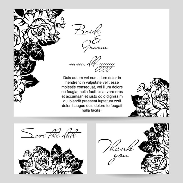 Vintage style ornate flower wedding card. Floral elements in contour - Διάνυσμα, εικόνα