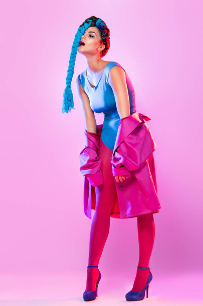 Stylish woman in colorful clothes - Фото, зображення