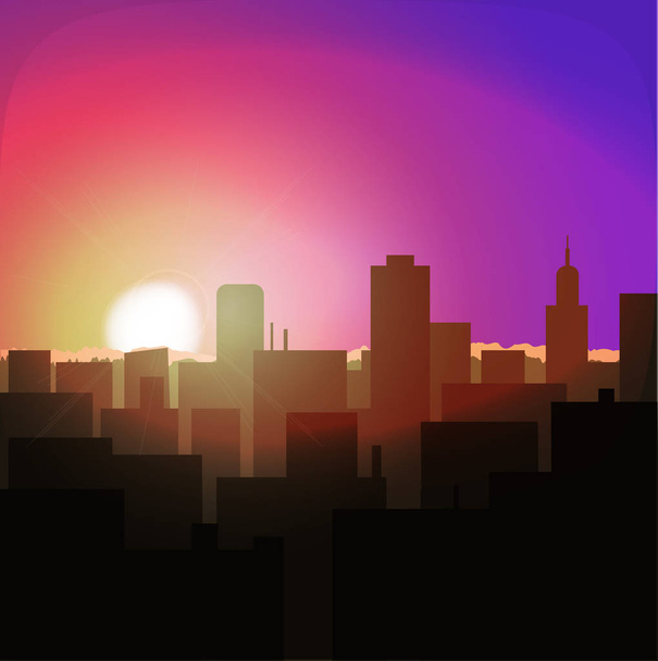 sunrise or sunset in city. urban landscape evening or morning - Vector, Image