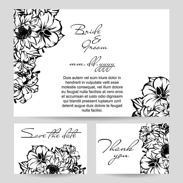 Вінтажний стиль витіює квіткову весільну листівку. Квіткові елементи в контуру
 - Вектор, зображення