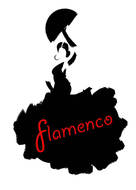 Bailarina de flamenco, silueta hermosa española en vestido largo con abanico, vector aislado o fondo blanco
 - Vector, imagen