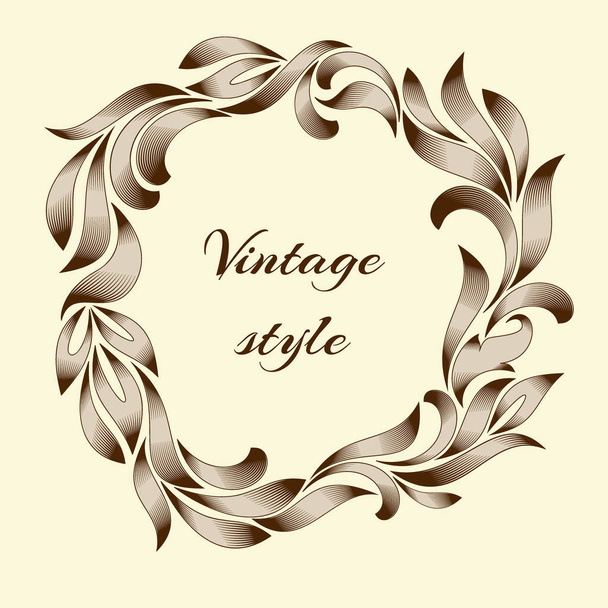 Vintage border frame engraving with retro ornament pattern in antique floral style decorative design - Vektor, kép