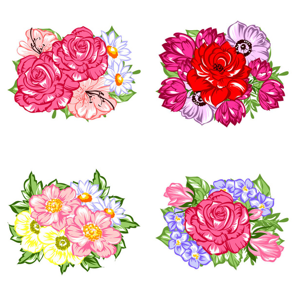 Set of beautiful colorful flowers - Wektor, obraz