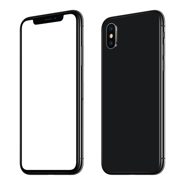 Nouveau smartphone noir similaire à iPhone X maquette face avant et arrière CW tourné isolé sur fond blanc
 - Photo, image