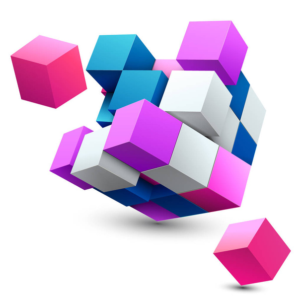 Fondo abstracto con cubos de color y rejilla
 - Vector, imagen
