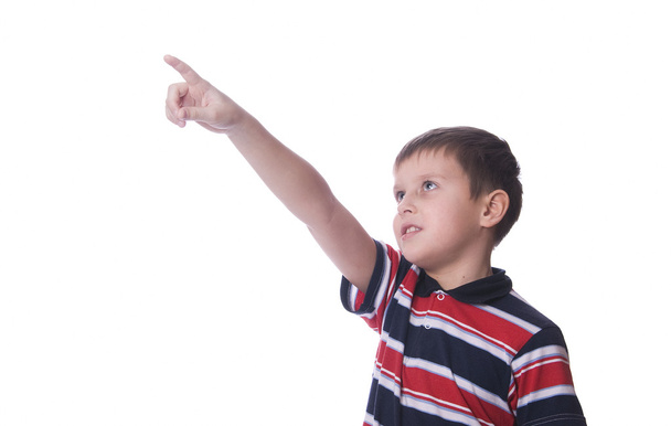 Boy looking up and pointing up - Photo, image