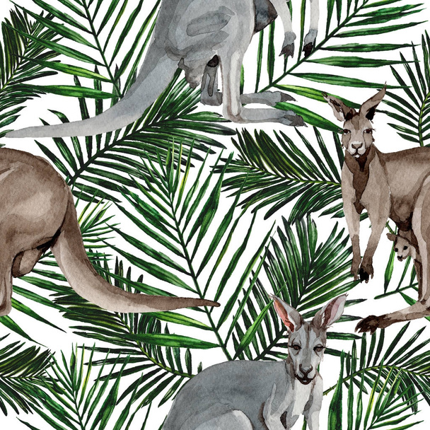 Exotic kangaroo wild animal pattern in a watercolor style. - Photo, Image