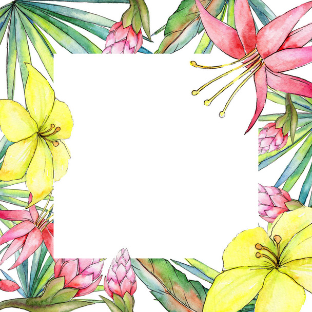 Tropical plants frame in a watercolor style. - Photo, Image