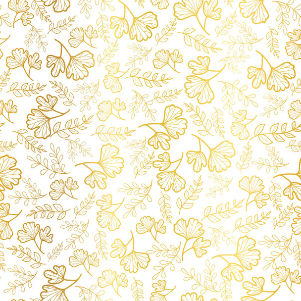 Vector golden leaves texture seamless repeat pattern background. Great for fall fabric, wallpaper, giftwrap, scrapbooking projects. - Vettoriali, immagini