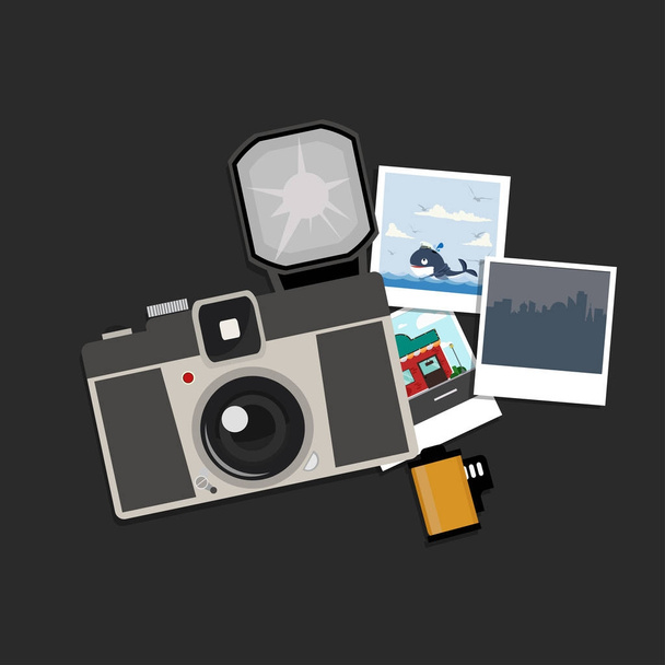 Camera with photos and Film roll - Vector, Image