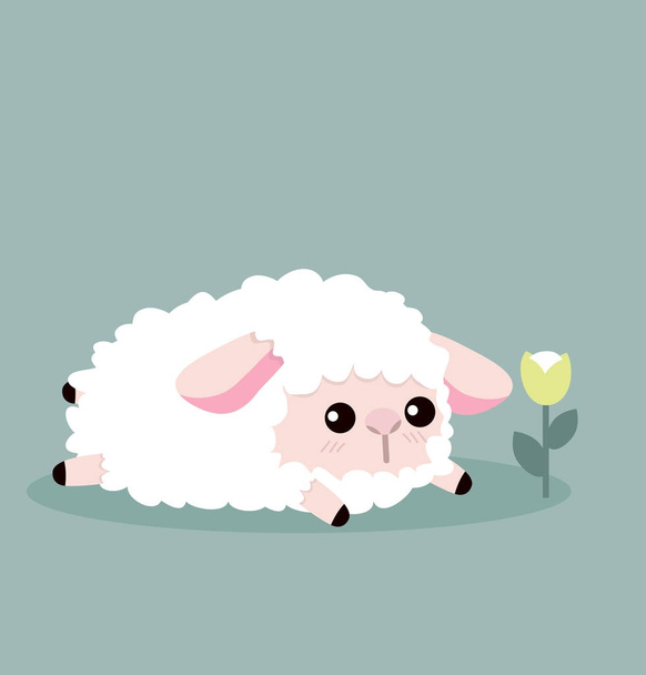  cute sheep and flowe - Vektör, Görsel