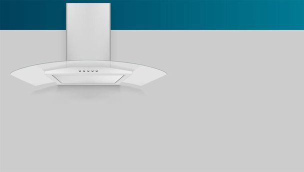 Icon of cooker hood. Template with kitchen hood of air for advertisement on horizontal long backdrop, 3D illustration. The place of the advertising message. - Wektor, obraz