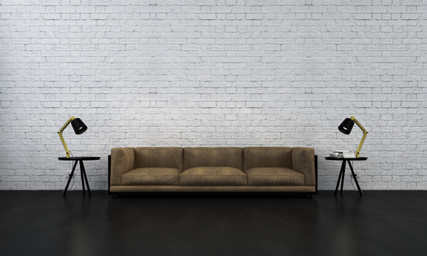 O moderno salão e sala de estar e parede de tijolo design de interiores
 - Foto, Imagem