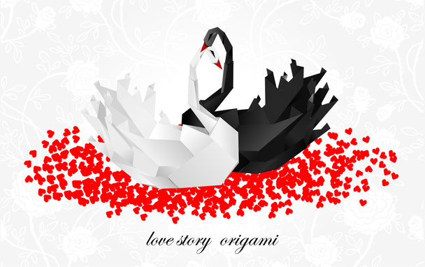 Couple origami swans. Valentines background - Vector, afbeelding