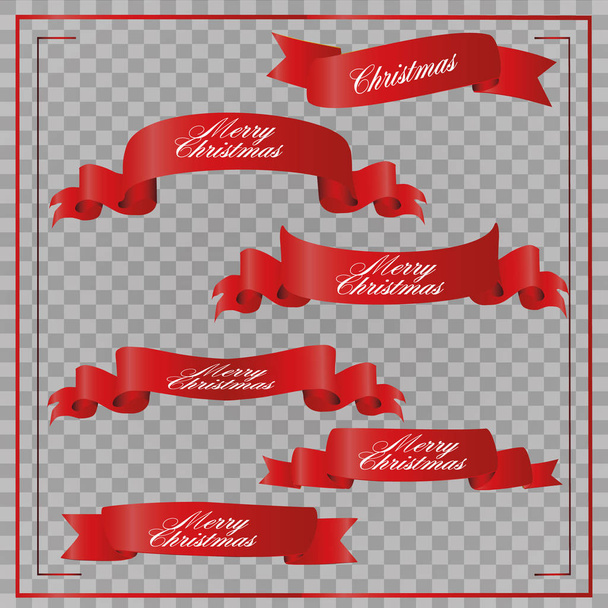 Realistic Red paper banners set. Merry Christmas. Vector illustration - Vector, Image