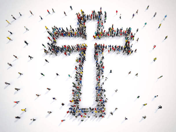 Veel mensen, de vorm van een kruisbeeld - Foto, afbeelding