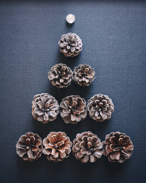 Tannenzapfen Weihnachtsbaumschmuck Elemente schwarz Hintergrund - Foto, Bild