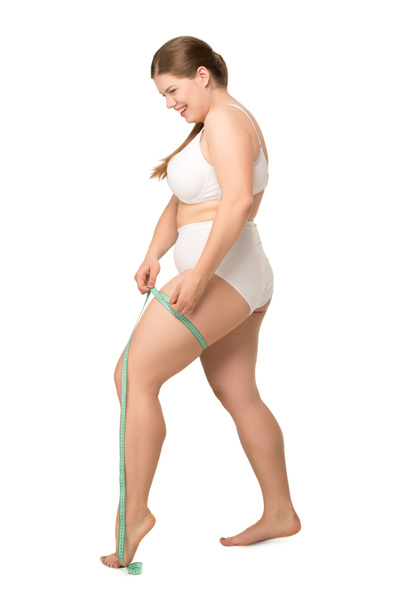 pomiaru nogi kobiety z nadwagą - Zdjęcie, obraz