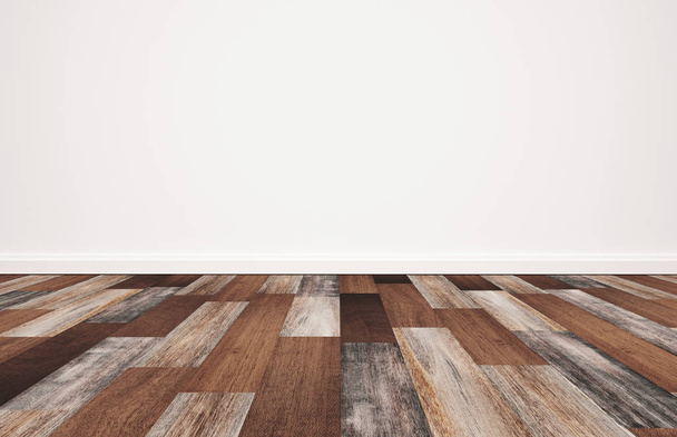 Holzboden mit weißer Wand, leerer Raumhintergrund - Foto, Bild