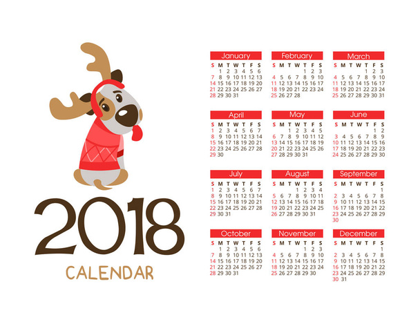 The calendar for the new 2018. Symbol of the year of the dog. Fu - Vector, Image