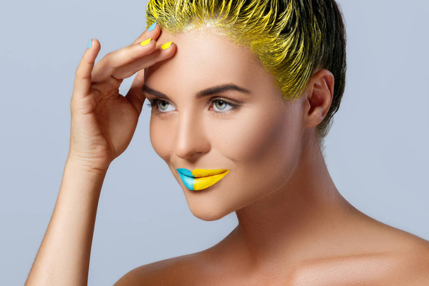 Beautiful woman with yellow hair   - Zdjęcie, obraz
