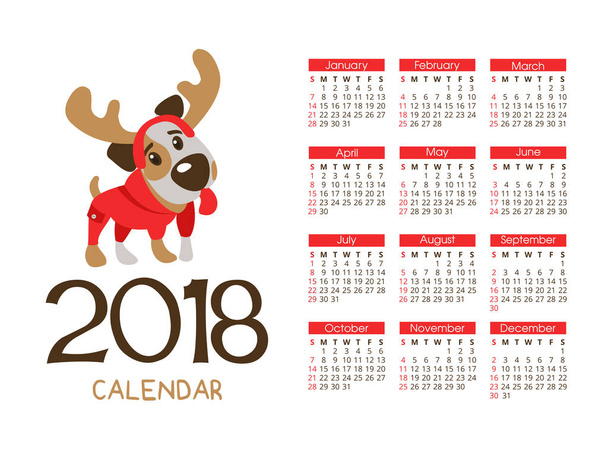 Календарь нового 2018 года. Символ года собачьего. Фу
 - Вектор,изображение