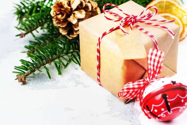 Christmas gift box on festive holiday background - Фото, изображение