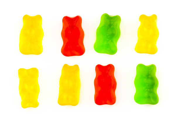Green yellow red gummy bears isolated on a white background - Photo, Image