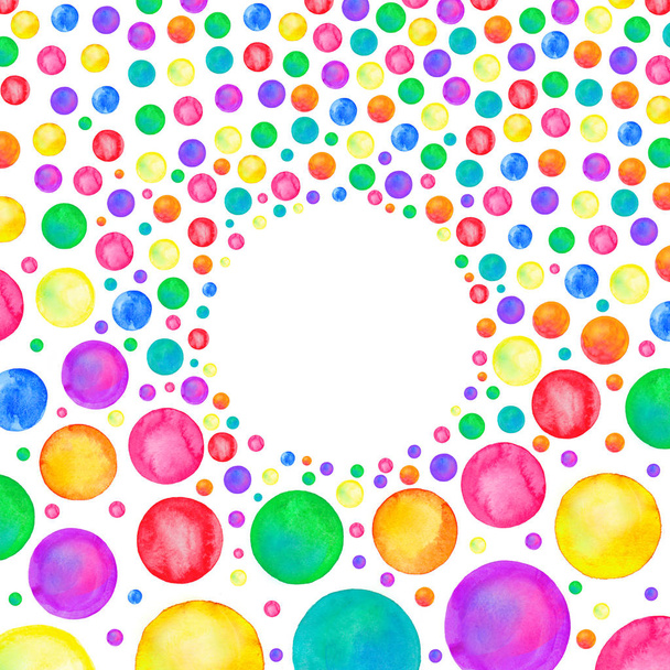 Colorful watercolor dots isolated. Circle border frame with watercolor dots - Photo, Image