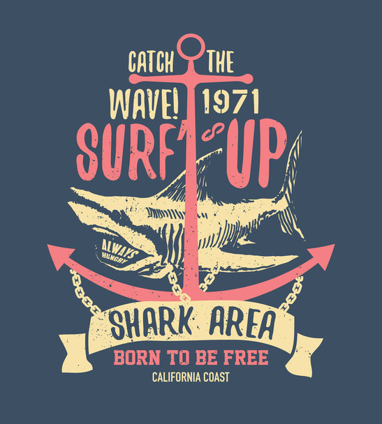 Ilustración peligrosa de tiburones con tipografía
 - Vector, imagen