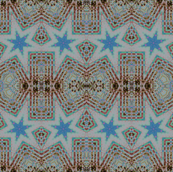 Régulier motif étoile complexe bleu clair rose brun turquoise horizontalement
 - Photo, image