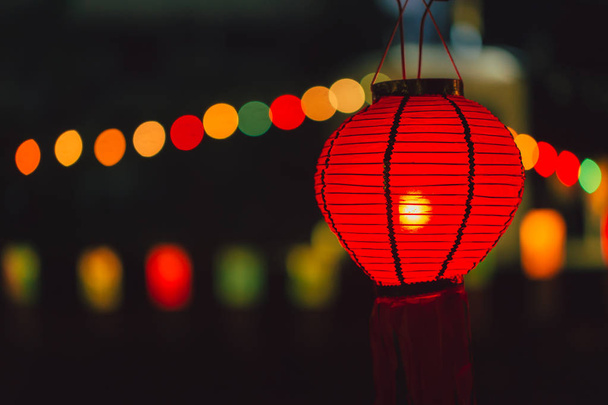 Chinese Paper Lamp Red color hanging at Night - Photo, Image