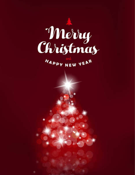 Lighted up Christmas tree with many lensflares on red background - Vector, Image