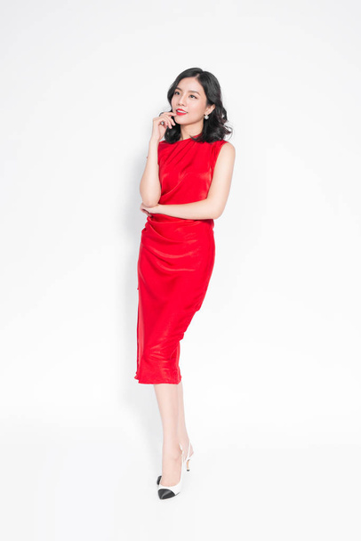 woman in red party dress - 写真・画像