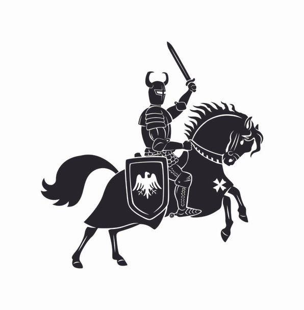 historical warrior on horse - Vector, Image