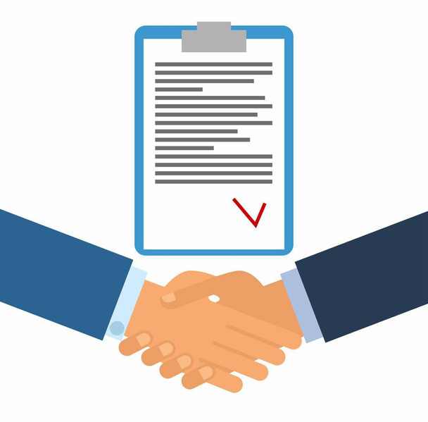 Podpisanie umowy. Business handshake dla koncepcja kontrakt i pracy zespołowej. współpracy międzynarodowej. drżenie rąk na białe tło wektor ilustracja - Wektor, obraz