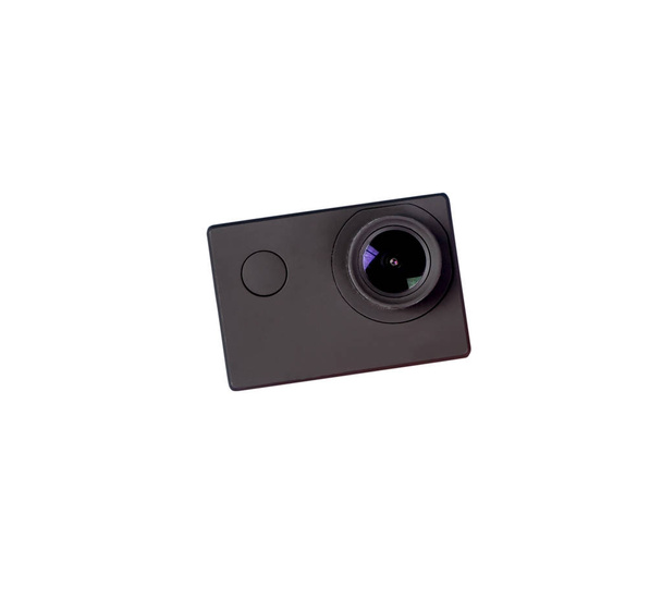 Black Portable Action Camera isolated on white - Fotografie, Obrázek
