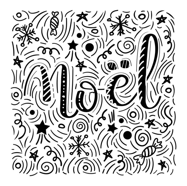 Noel - handdrawn illustration. Handwritten Christmas wishes for holiday greeting cards. Handwritten lettering. Winter Holiday. Handdrawn lettering. New Year card design elements. Vector - Vector, Image