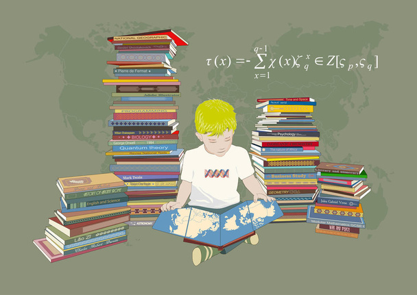 Niño y libros
 - Vector, Imagen