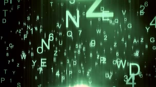 Technologische achtergrond met vliegende letters en cijfers - Video